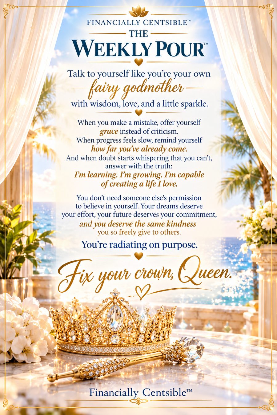 The Weekly Pour affirmation card: Fix your crown, Queen.